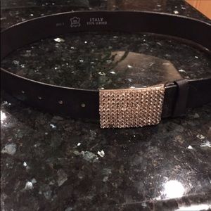 Real leather belt with diamond buckle